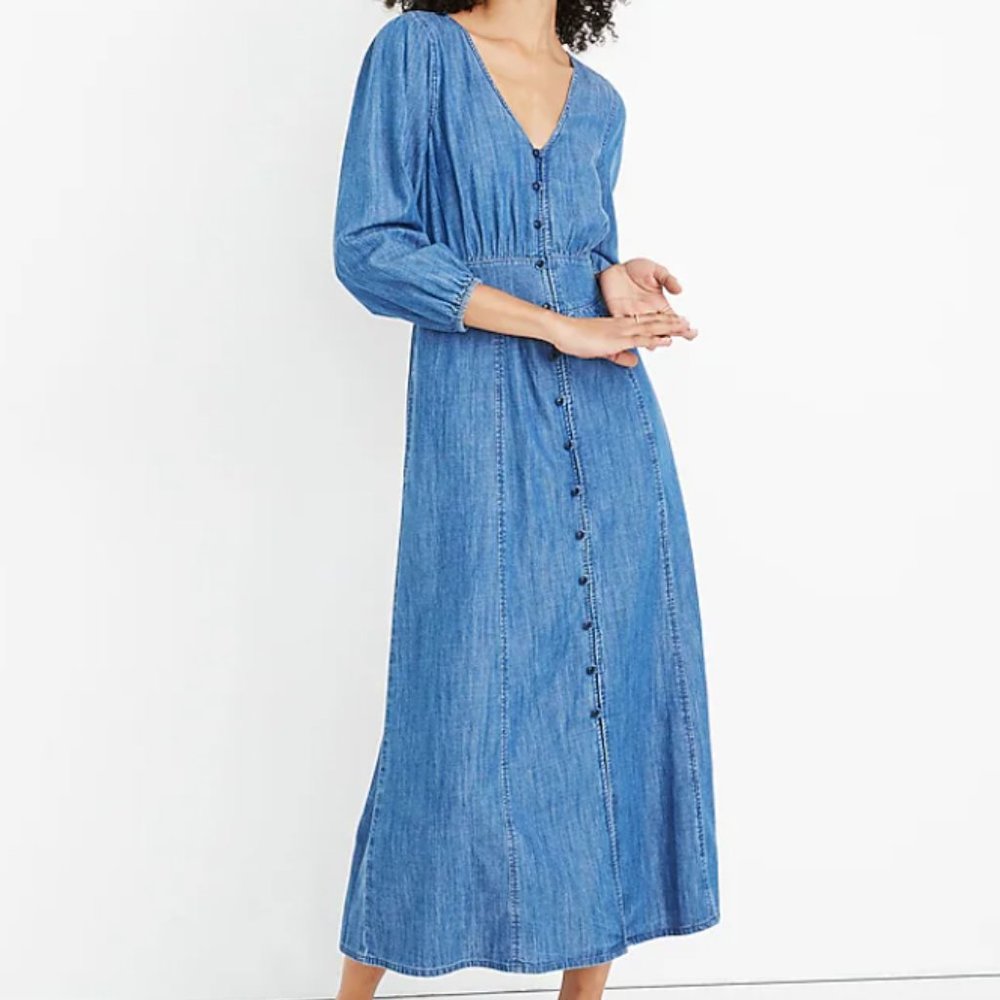 Madewell Blue Button-Front Denim Midi Dress